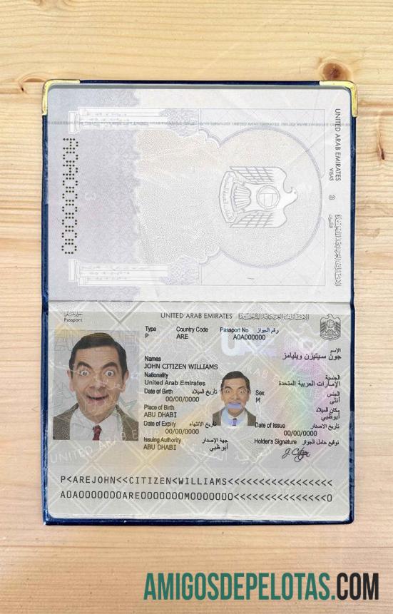 Foto do passaporte dos Emirados Árabes Unidos baixar para verificação